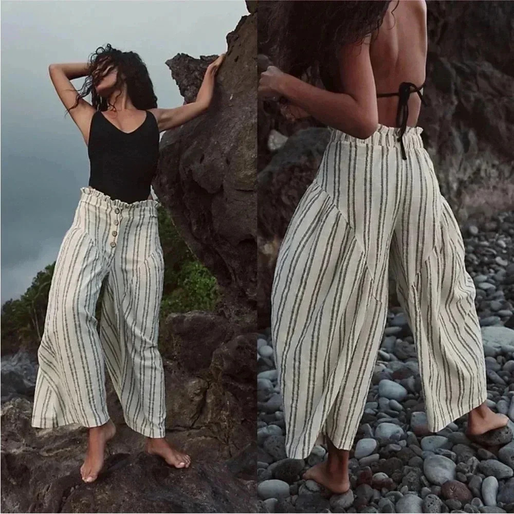 NEW Free People Poppy Ivory Striped Pants Sz S